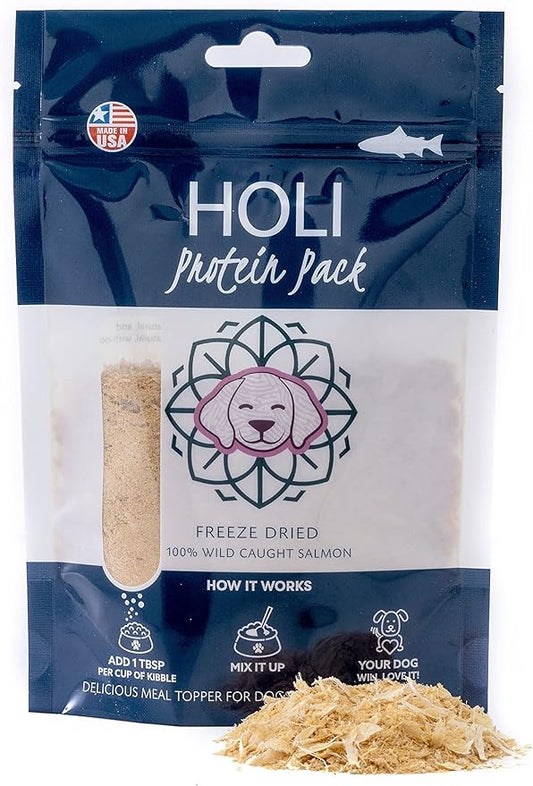 HOLI Freeze Dried Salmon Dog Food Topper - with Omega 3 & 6 - Single Ingredient, Human-Grade Wild Caught Salmon - Dog Food Flavor Enhancer for Picky Dogs – 100% All Natural - 1.5oz