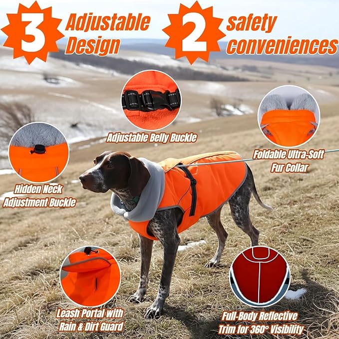 Insulated Outdoor Dog Winter Coat, Puppy Hard Shell Jacket with 2 Layer Warmth, Waterproof Coats for Small Dogs, Tangle-Free Cut Jackets for Cold Weather, Pet Clothes for Chihuahua Yorkie(Orange, XS)