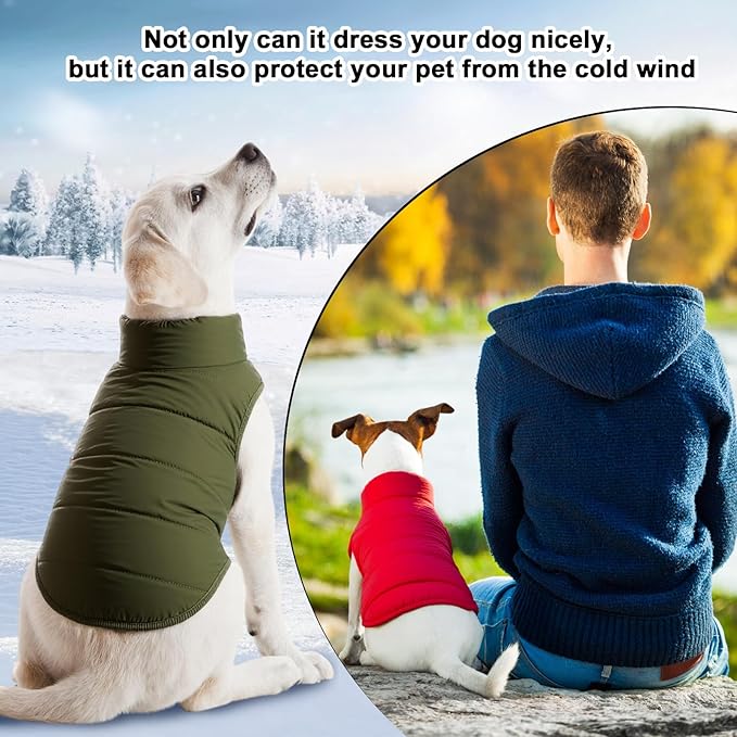 Syhood 2 Pieces Dog Jacket 2 Layers Fleece Lined Dog Jacket Warm Soft Windproof Small Pet Coat for Winter Cold Weather(M,Red,Green)