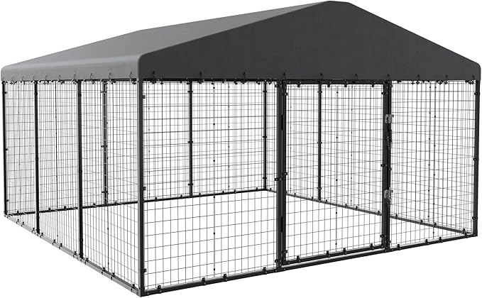 Large Dog Kennel with Roof, Outdoor Heavy Dog Cage for Big Dogs, 118x118x70.9 Galvanized Dog Fence Pen with Double Secure Locks，Weatherproof ，for Large Dogs