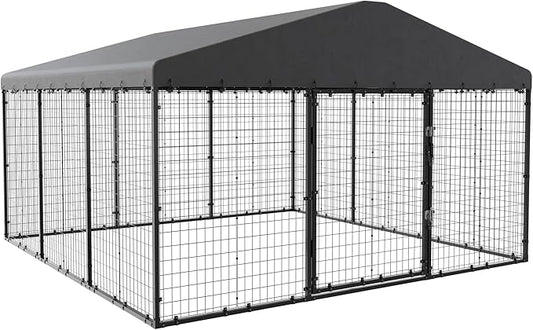 Large Dog Kennel with Roof, Outdoor Heavy Dog Cage for Big Dogs, 118x118x70.9 Galvanized Dog Fence Pen with Double Secure Locks，Weatherproof ，for Large Dogs