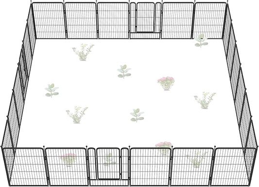 FXW Garden Fence Outdoor for The Yard – 40in(H) x 54.7ft(L) Heavy Duty Metal Animal Barrier for Dog and Rabbit, Decorative Dog Fence, 24 Panels, Black