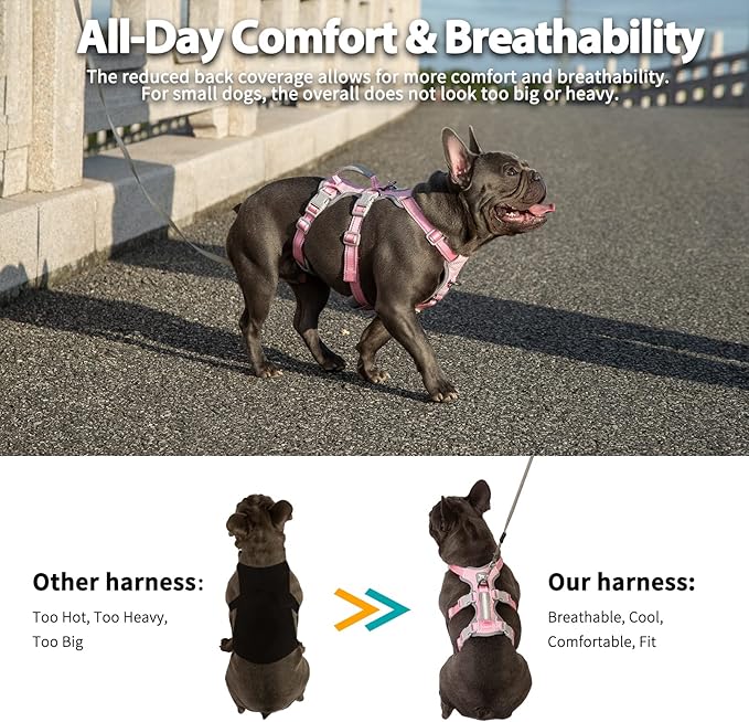 Huntboo Escape Proof Dog Harness, Escape Artist Harness, Fully Reflective Harness with Padded Handle, Breathable,Durable, Adjustable Vest for Medium Dogs Walking, Training, and Running Gear (Pink,M)