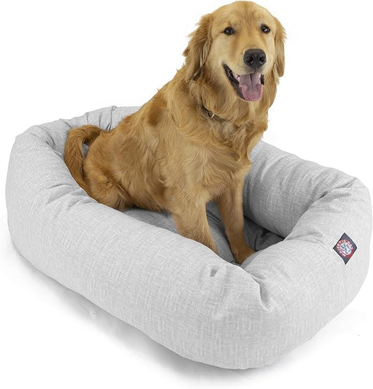 Majestic Pet 32 Inch Bagel Calming Dog Bed - Washable, Cozy Soft Round With Spine Support - Fluffy Donut 32x23x7 Inch Medium Pet Bed for Dogs to Rest Their Head - Gray