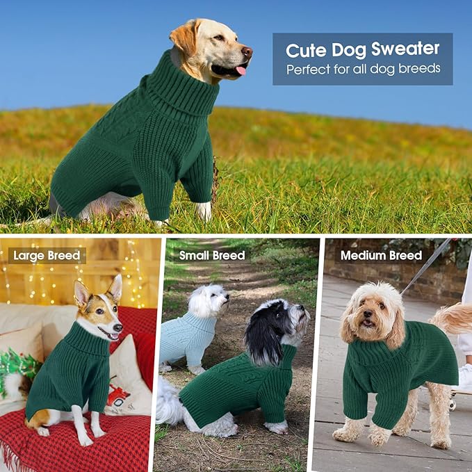 Queenmore Medium Dog Sweater, Dog Sweaters for Medium Dogs Girl or Boy, Medium Dog Christmas Sweater, Winter Doggie Sweatshirt Knitwear, Pet Chunky Warm Coat for Small Large Size Dogs, Green M