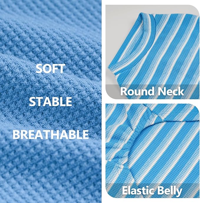 KYEESE 2Pack Waffle Dog Shirts for Small Dogs Stretchy T-Shirts Lightweight Tank Top Sleeveless Striped Vest Breathable Cat Tee, Medium, Blue+Striped