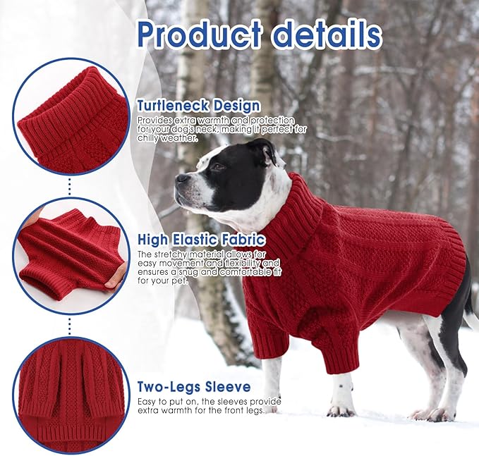 Queenmore XSmall Dog Sweater,Small Sweaters for Dog,Soft Knitted Dogs Sweater Christmas Clothing,Turtleneck Pullover Puppy Sweaters for Dogs Girls Boys,Cozy Pet Knitwear for Teacup,Chihuahua(Red,XS)