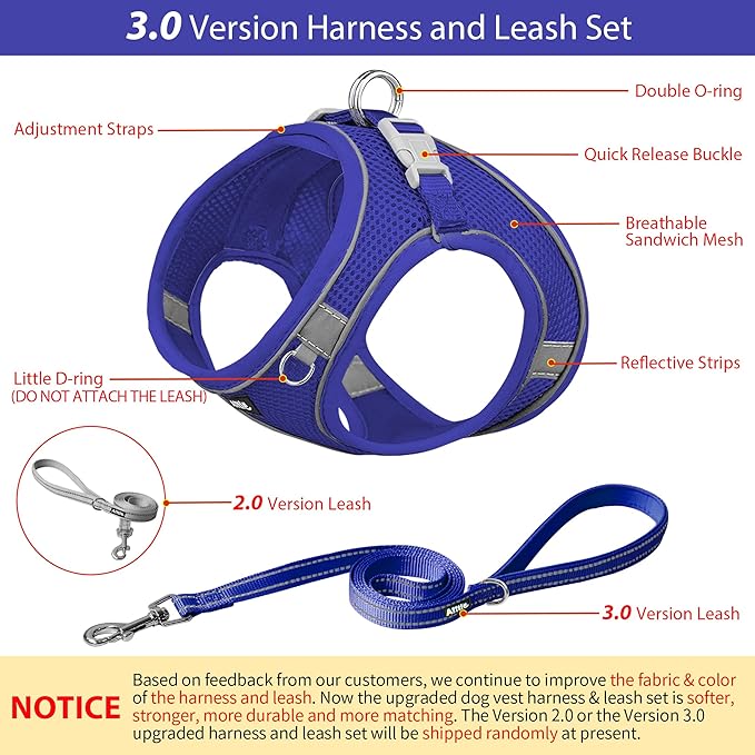AIITLE Easy Walk Dog Harness and Leash Set - Pet Supply No Pull, Step in Adjustable Pet Harnesses with Padded Vest for Summer, No Choke Over, Easy to Put on Medium Dogs Royal Blue L