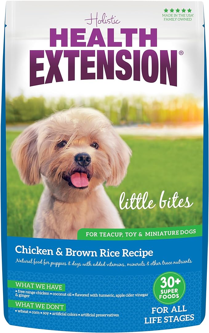 Health Extension Little Bites Dry Dog Food for Toy and Small Breeds, Chicken & Brown Rice Recipe, with Probiotics & Superfoods for Digestion & Coat Health, 18 lb Bag (Pack of 1)