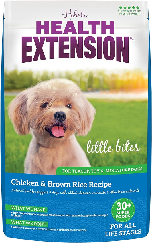 Health Extension Little Bites Dry Dog Food for Toy and Small Breeds, Chicken & Brown Rice Recipe, with Probiotics & Superfoods for Digestion & Coat Health, 18 lb Bag (Pack of 1)
