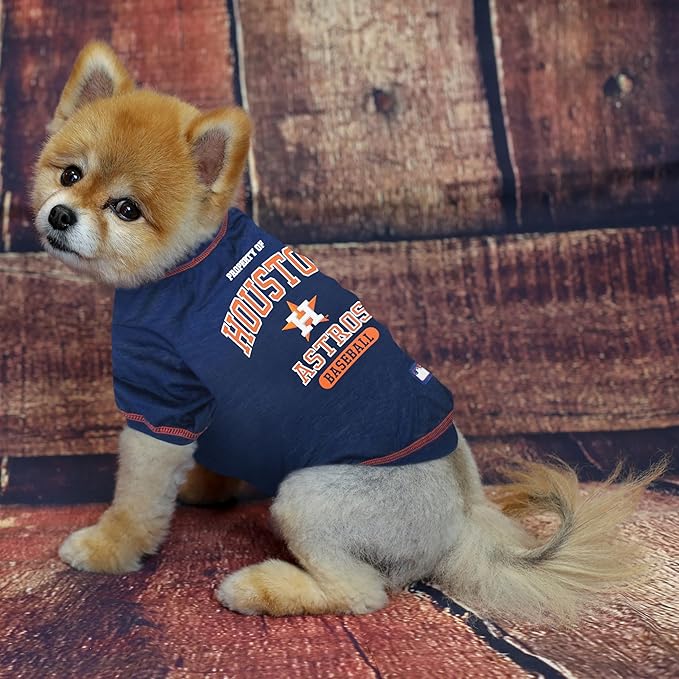 MLB Houston Astros Dog T-Shirt, Medium. - Licensed Shirt for Pets Team Colored with Team Logos. - Premium Stretchable Materials for The Comfort of Your Dog & cat.