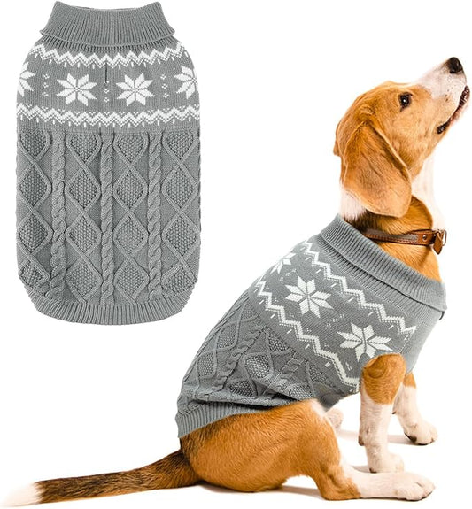 Warm Winter Dog Sweater - Cold Weather Pet Clothes for Small Medium Large Dogs Indoor Outdoor, Soft Classic Knit Puppy Apparel, Grey, SM