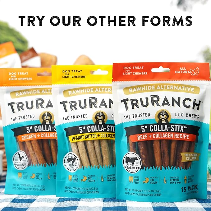 TRURANCH Collagen Chips - Collagen Dog Treats - Long Lasting Healthy Joint Support - Rawhide Alternative Chips - Skin & Coat Health - Made with Real Beef, Value Pack, 3 Bags, 1.5 lbs