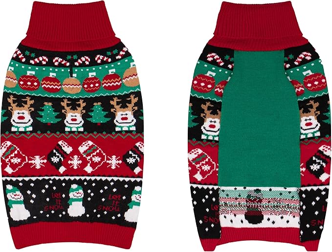cyeollo Dog Christmas Sweater, Turtleneck Warm Sweater for Small Dogs Soft Xmas Clothes with Leash Hole Holiday Clothes for Pet Female & Male, L