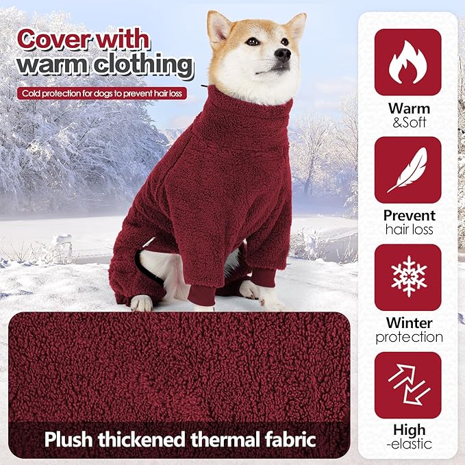 Dog Winter Coat for Small Medium Large Dog for Run Walk Sleep Warm Fleece Pet Sweater & Windproof Pajamas Snow Jacket XS Red