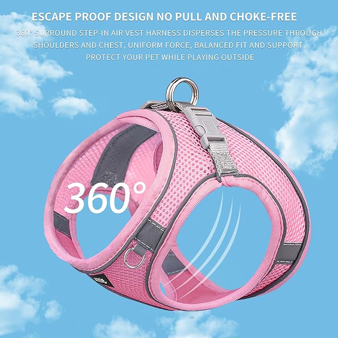 AIITLE Escape Proof Dog Harness - Step in Adjustable Dog Harness No Choke Over with Breathable Mesh for Summer- Outdoor Walking, Camping, Training for Medium Dogs Pure Pink XL