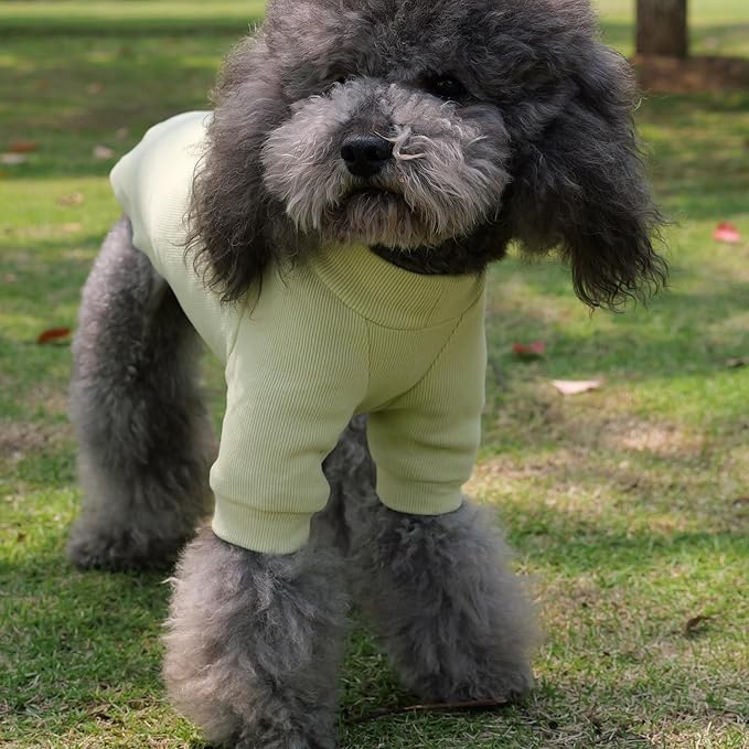 Lovelonglong Ribbed Dog T-Shirt Cotton Knitted Dog Sweaters for All Season Pet T-Shirts for Large Medium Small Dogs Chartreuse XS