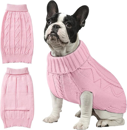 Dog Sweaters for Small Medium Large Dogs Girl, Turtleneck Soft Warm Pup Dogs Shirt, Double Knitting Collar for Outdoor Playing, Warm Dog Clothes (XS,Pink)