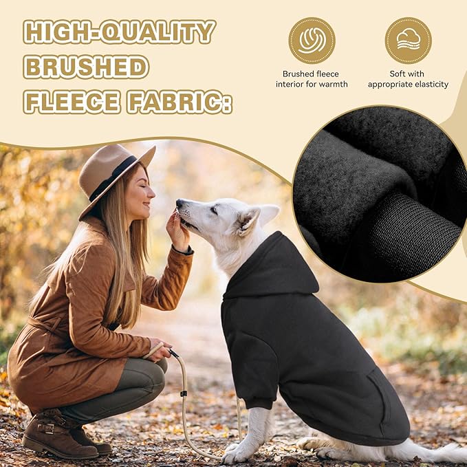 Dog Sweaters for Large Dogs Dog Hoodie Fleece Sweater Soft Clothes Sweatshirt with Pocket Hoodie for Large Dogs(Black&XXL)