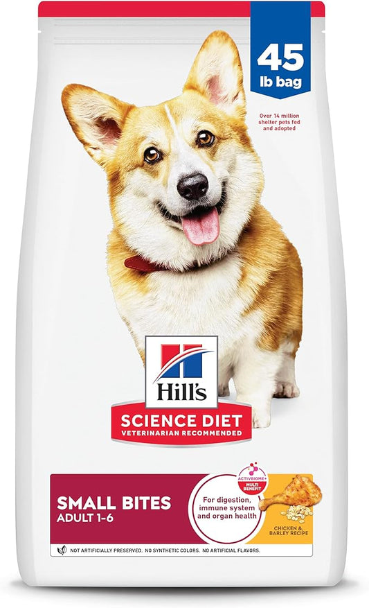 Hill's Science Diet Adult 1-6, Adult 1-6 Premium Nutrition, Small Kibble, Dry Dog Food, Chicken & Barley, 45 lb Bag