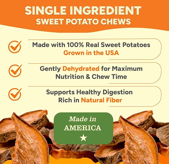 Gaines Family Farmstead Sweet Potato Chews for Dogs - 8 oz Bag, Single Ingredient, Dehydeated Sweet Potato Dog Treats, High Fiber, Grain-Free, Rawhide Alternative, Vitamin-Rich, Made in USA