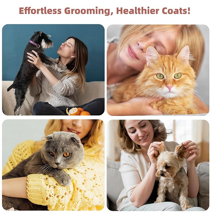 3PCS Cat & Dog Brush Set: Slicker & Deshedding Brush, Dematting Comb, and Bath Brush – Premium Grooming Tools for Shedding & Tangle-Free Fur (pink)