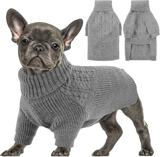 Queenmore Dog Sweater for Small Dogs, Ugly Christmas Pet Sweater, Cozy Knitted Dog Sweatshirt for Boy/Girl Puppy, Thermal Turtleneck Thick Jacket for Small Medium Large Canine - Grey, Size S