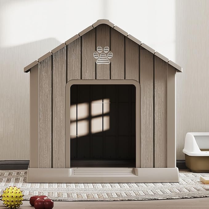 Dog House for Outdoor & Indoor Use with Window, Waterproof Ventilated Kennel with Elevated Floor, Easy to Clean Shelter for Small Medium Large Dogs (Grey, 37.2" L x 40" W x 40" H)