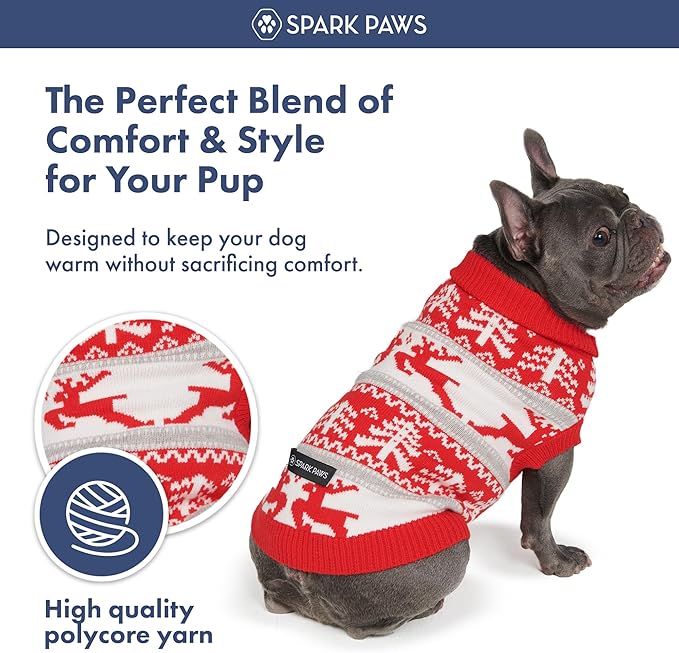 Spark Paws Christmas Dog Sweater - Ultra Soft Holiday Knit Sweater for Small, Medium & Large Dogs, Cute Pet Sweater for French Bulldogs & Big Dogs, Potty V Cut Design Jacket (Winter Wonderland, 2XL)