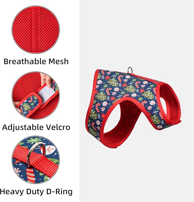 Mile High Life Velcro Dog Harness, Air Mesh Floral Vest Harness for 20 lbs Small Dogs & Cats, Easy Get on Adjustable Easy Closures Both Neck and Chest(Red Tree, S Chest 16"-18")