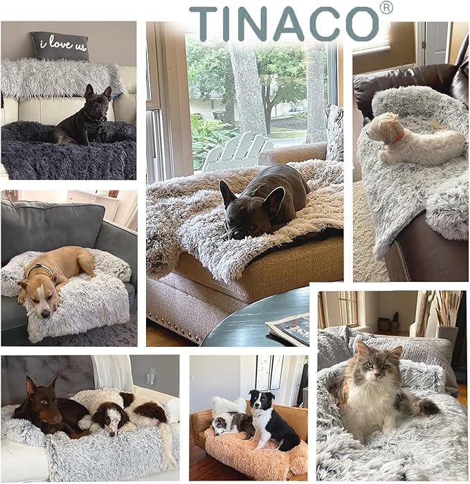 Calming Dogs/Cats Bed Mats, Dog Pad Washable Removable Couch Cover, Plush Long Fur Mat for Pets, Waterproof Lining, Perfect for Small, Medium and Large Dogs and Cats (Dark Gray, 59"x39")