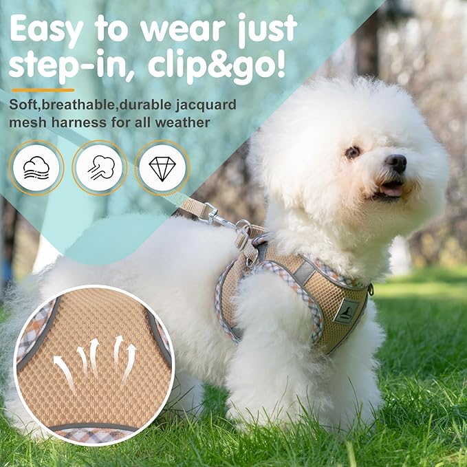 Dog Harness and Leash Set - No Pull Soft Breathable Small Dog Harness, Adjustable Reflective Step in Vest for Puppy, Kitten, Cats