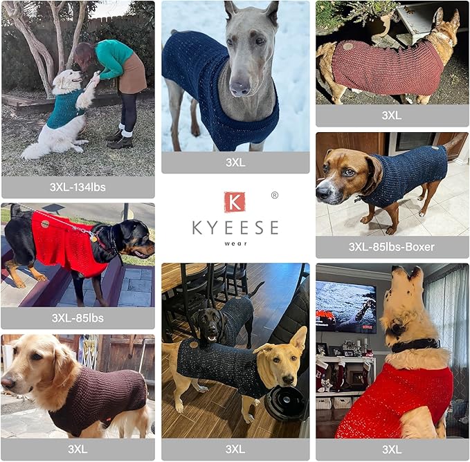 KYEESE Dog Christmas Sweater for Large Dogs with Leash Hole Warm Pullover with Reflective Yarn Male Thick Stretchy Knitwear Winter Soft Pet Coat boy Cold Weather Comfy Dog Sweaters, Green,XXX-Large