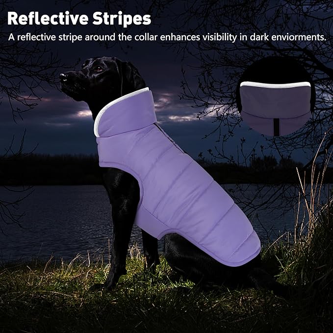 Dog Winter Coat, Waterproof Dog Jacket with Leash Hole, Reflective Adjustable Pet Snow Vest, Warm Fleece Sweater for Small Medium Large Dogs - Light Purple, 2XL