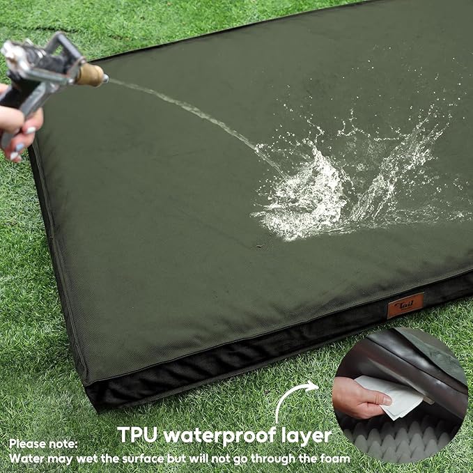 Outdoor All Weather Dog Bed, Waterproof Dog Bed for Medium Dogs 30x20 Inch, Orthopedic Egg Crate Foam Pet Bed with Removable Cooling Cover, Dark Green