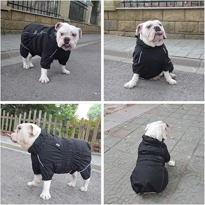 Dogs Waterproof Jacket, Lightweight Waterproof Jacket Reflective Safety Dog Raincoat Windproof Snow-Proof Dog Vest for Small Medium Large Dogs Corgis Dachshund Black D-S