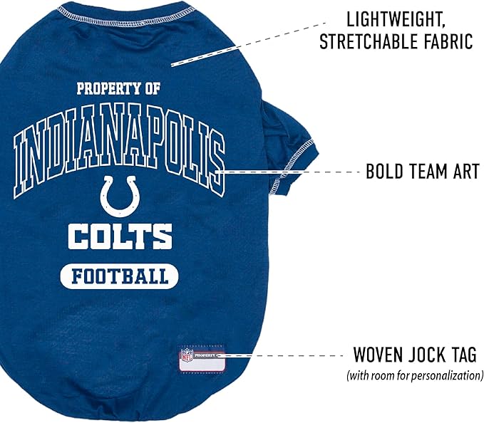 NFL Indianapolis Colts Dog T-shirt Small. - Licensed Shirt for Pets Team Colored with Team Logos- Premium Stretchable Materials for the comfort of your Dog & Cat