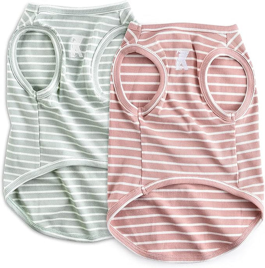 Koneseve Dog Vest Lightweight Stretchy Dog T-Shirts Soft Cool Sleeveless Stripe Vests Breathable Clothes for Puppy Kitty Cats Small Medium Large Dogs 2 Pack Pink + Green [ 4XL ]