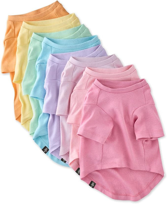 Toby II - The Perfect Tee, 8 Pack Short Sleeve Pet T-Shirt 100% Organic Cotton Tees Clothes for Small, Medium, Large Dogs, Rainbow Pink, XX-Large