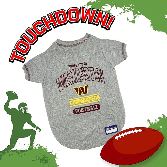 NFL Washington Commanders Dog T-Shirt Large. - Licensed Shirt for Pets Team Colored with Team Logos- Premium Stretchable Materials for The Comfort of Your Dog & Cat
