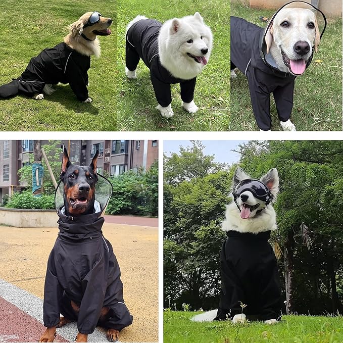 Dog Raincoat for Medium Large Dogs,rain Jacket Coat, Full Leg Coverage Waterproof Rain Suit with Detachable Hood & Tail, Reflective Strips, Snag-Free Top Zipper (Green for Girl, Medium)