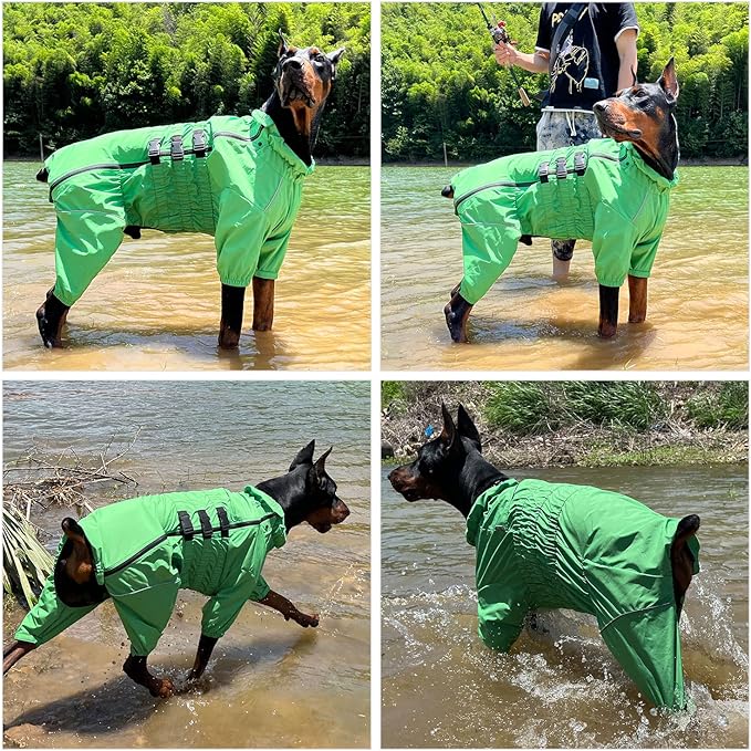 Dogs Waterproof Jacket, Lightweight Waterproof Jacket Reflective Safety Dog Raincoat Windproof Snow-Proof Dog Vest for Small Medium Large Dogs Green 4XL