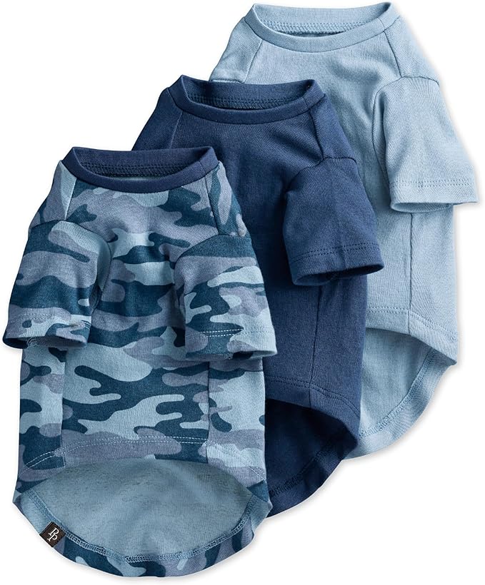 Toby II - The Perfect Tee, 3 Pack Short Sleeve Pet T-Shirt 100% Organic Cotton Tees Clothes for Small, Medium, Large Dogs, Navy Camo, X-Small