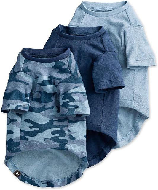 Toby II - The Perfect Tee, 3 Pack Short Sleeve Pet T-Shirt 100% Organic Cotton Tees Clothes for Small, Medium, Large Dogs, Navy Camo, Large