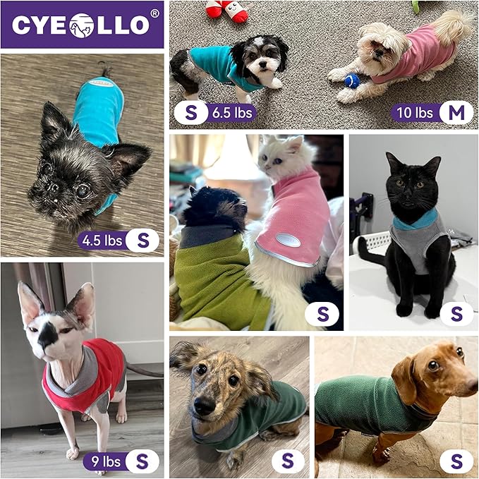 cyeollo 2 Pack Dog Sweaters Stretchy Fleece Sweatshirt with Reflective Stripe Pullover Stretchable Sweater Dog Clothes for Small Puppy Dogs Cats Size S Green & Grey