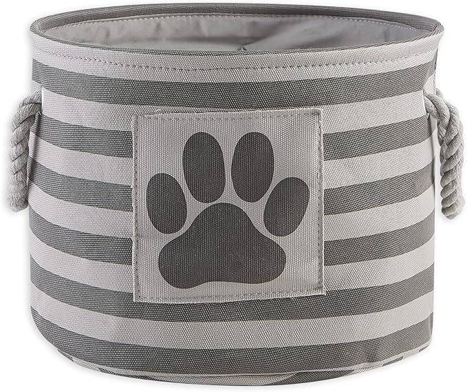 Bone Dry Pet Storage Collection Striped Paw Patch Bin, Small Round, Grayz, Medium Breeds (Pack of 12)