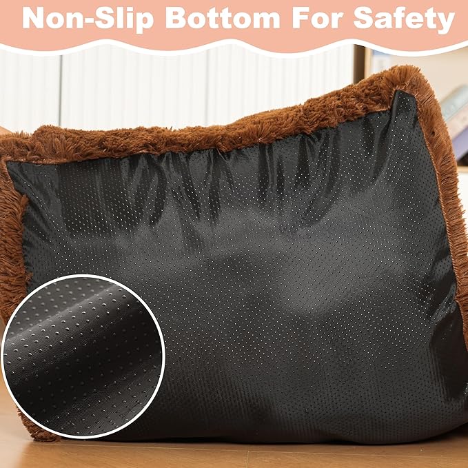 Bedfolks Waterproof Crate Bed, Plush Pad With Removable Cover, Faux Fur for Small Dogs and Cats, Fluffy Washable Kennel Bed 17"x12", Solid Brown