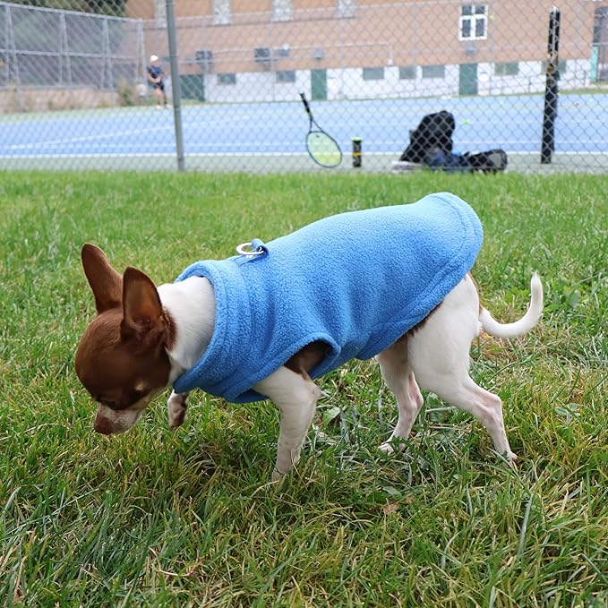 JACKO & CO - Fleece Vest Dog Sweater with Leash Ring - Soft, Warm & Lightweight Pullover Coat for Small & Medium Dogs, Puppies & Cats - Cozy Fall/Winter/Spring Pet Jacket (Blue, X-Large 17-25lbs)