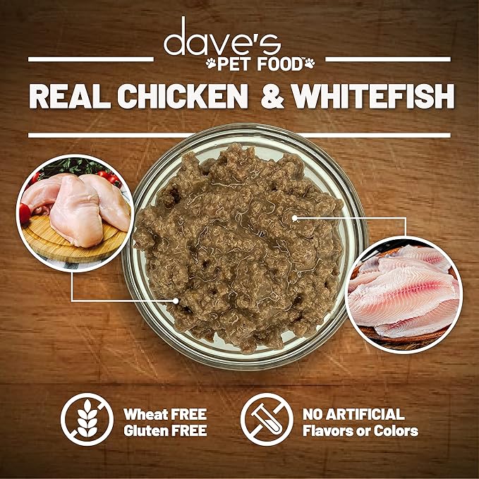 Dave's Pet Food Grain Free Wet Cat Food (Chicken & Whitefish), Made in Canada Naturally Healthy Canned Cat Food, 5.5 oz Cans (24 Pack)