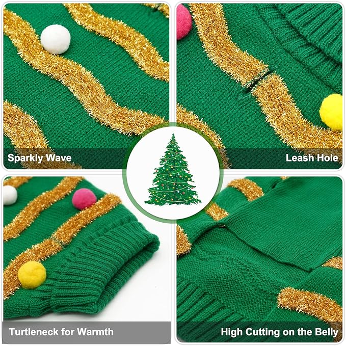 cyeollo Christmas Dog Sweater Pullover Turtleneck Glitter Holiday Pet Winter Clothes Knitted Sweaters for Small Dogs